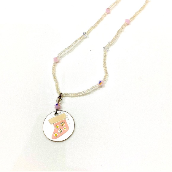 Handmade Pink Stocking Kid’s Crystal Necklace by McGlamorous - Picture 1 of 9